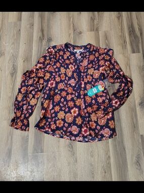 Ladies Small Cottagecore Farmhouse Floral Peasant Blouse
